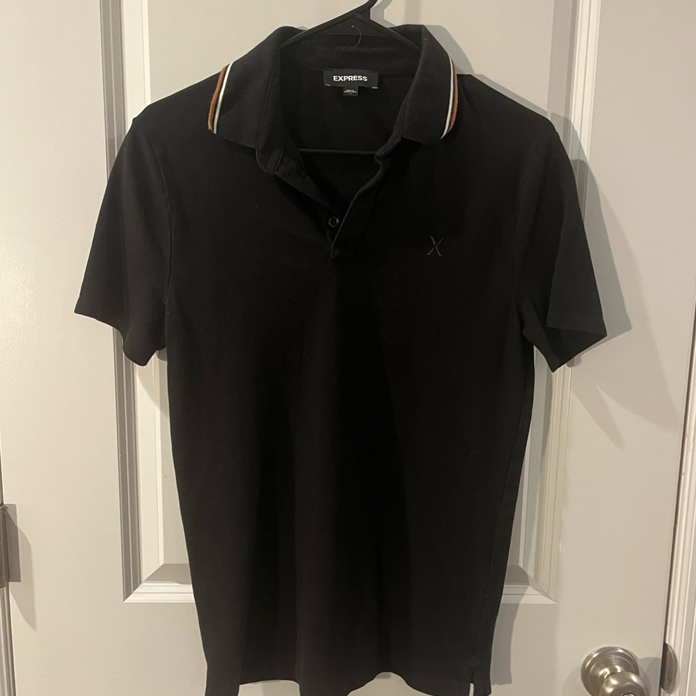Express Black Modal Cotton Polo with Tan Accents